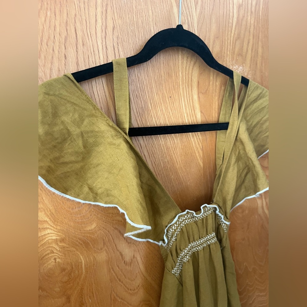 Free People Elegant linen Mustard Dress S - Picture 4 of 10
